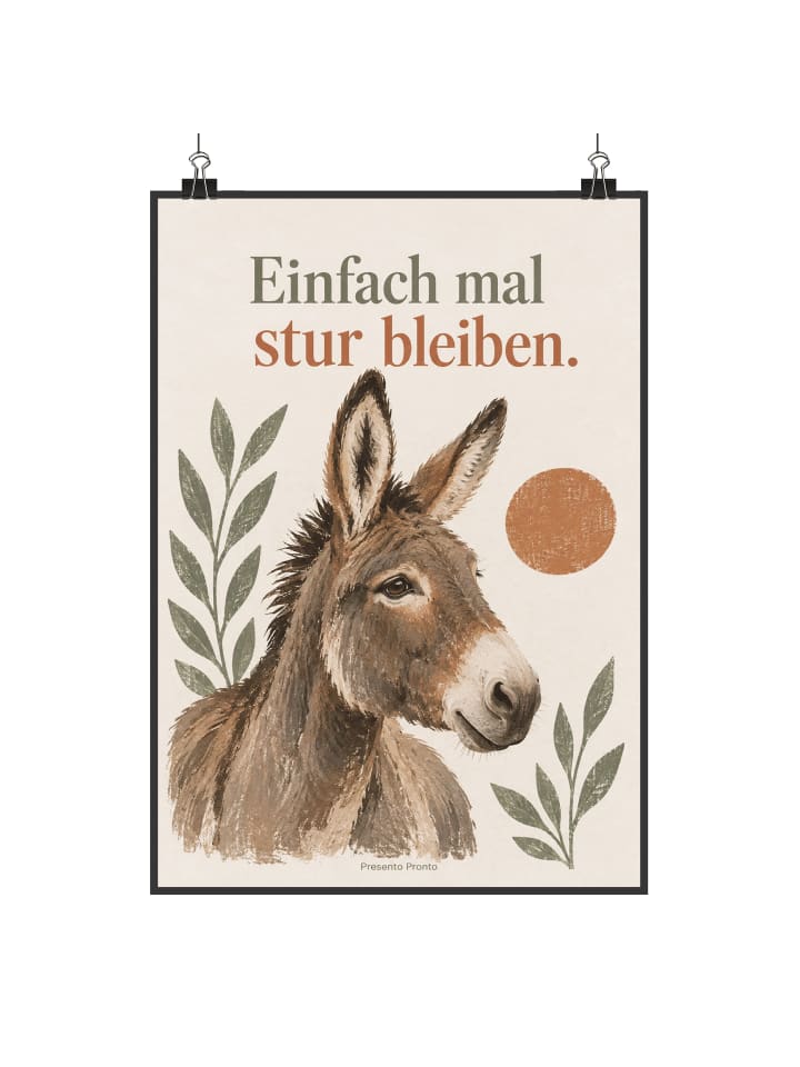 Poster Esel ruhig Design mit Spruch in Weiß