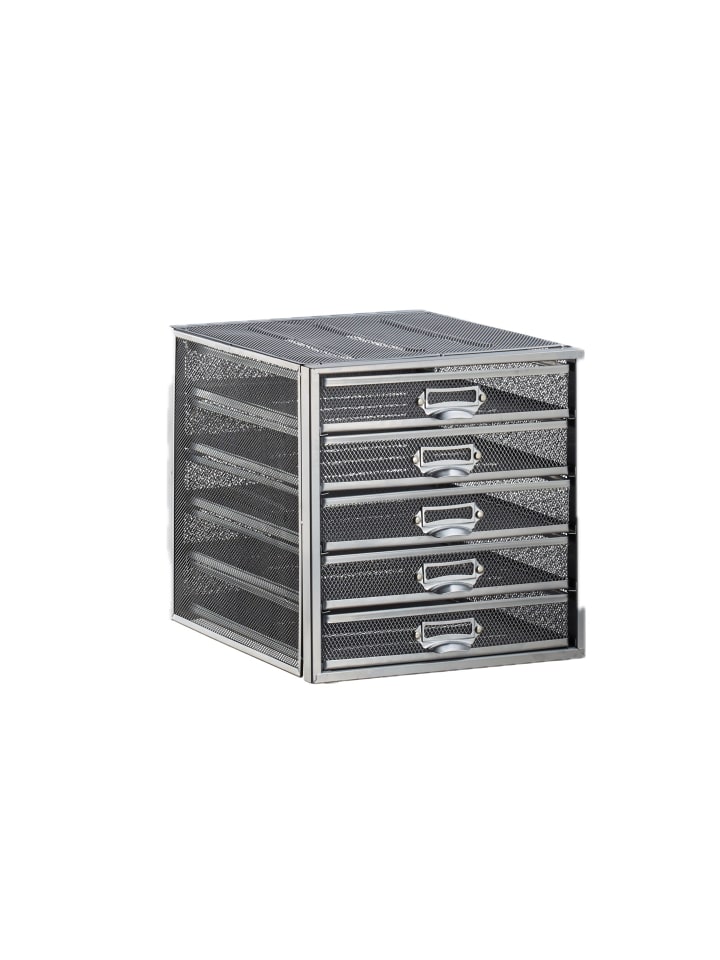 Schubladenbox 5 Fächer in Silber - (B)27,5 x (H)29 x (T)35,5 cm