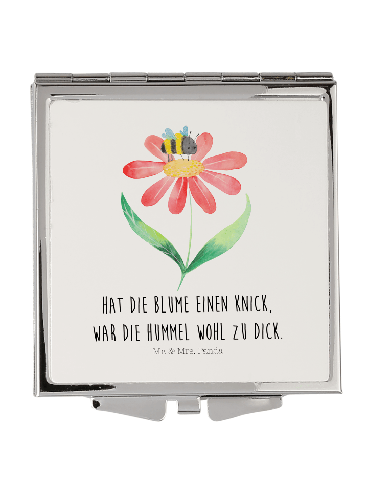 Kosmetikspiegel Hummel Blume mit Spruch in Weiß