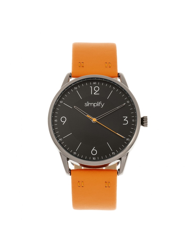 Die 6300 Lederarmbanduhr in Orange/Black