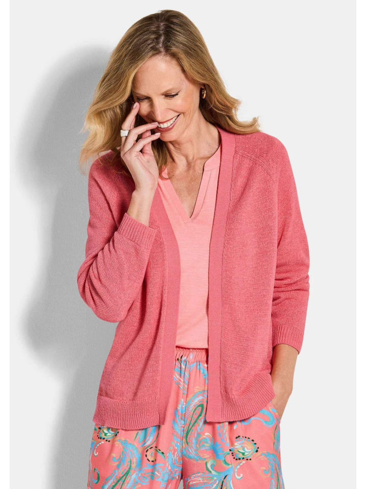 Strickjacke mit Strickbandblende in koralle