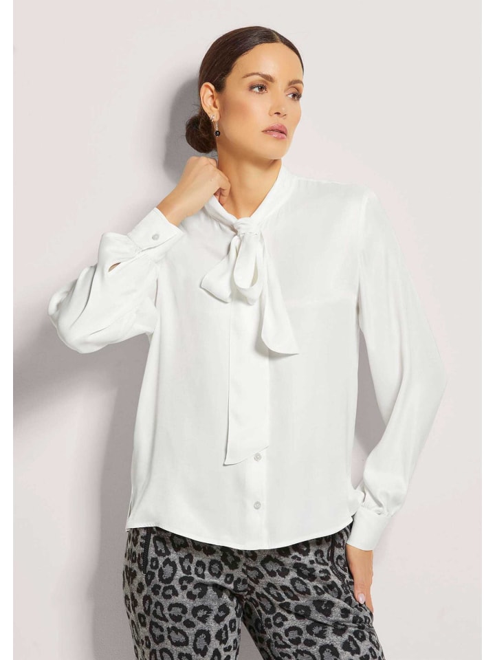 Satinbluse mit Schluppe in weiß