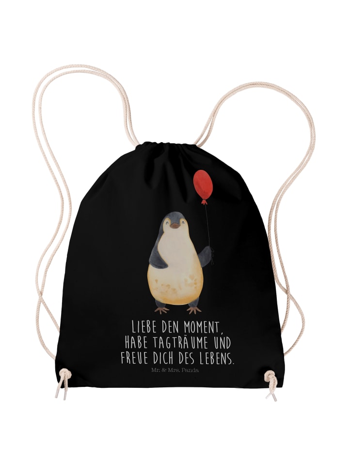 Jutebeutel Pinguin Luftballon mit Spruch in Schwarz