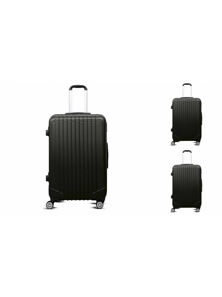 3-tlg "Travel" ABS Hartschalenkofferset Trolley Zahlenschloss in Schwarz
