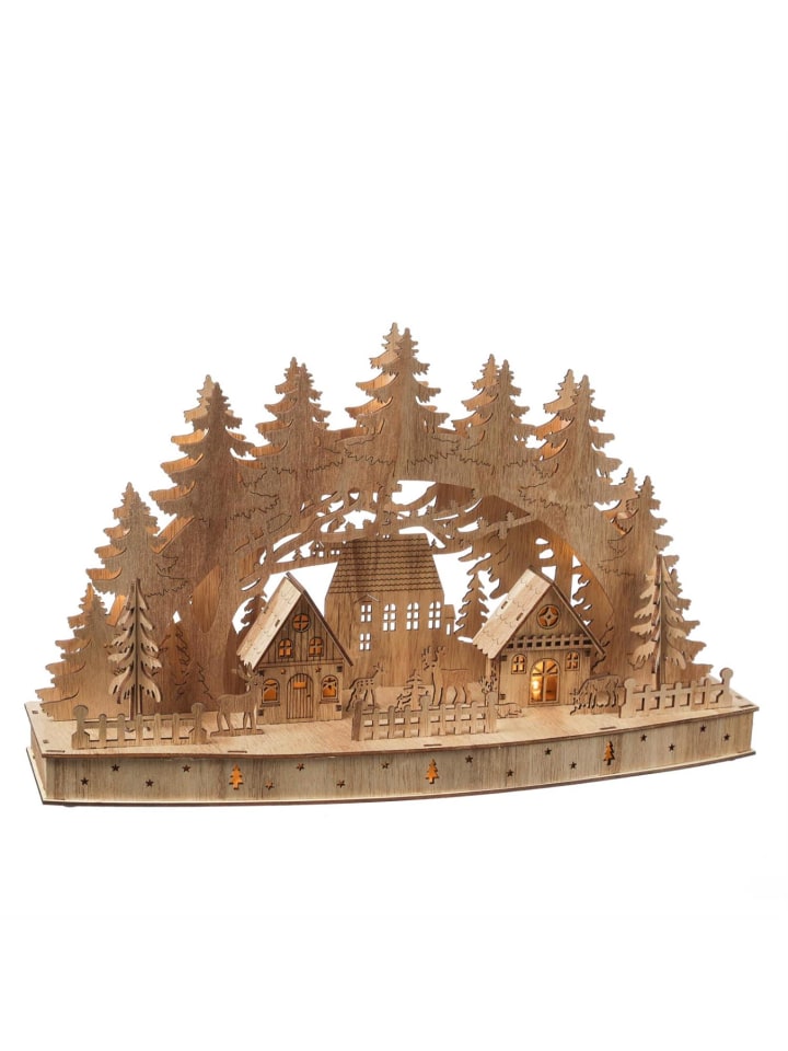 LED Schwibbogen Weihnachtsdorf Lichterbogen H: 26,5cm in braun