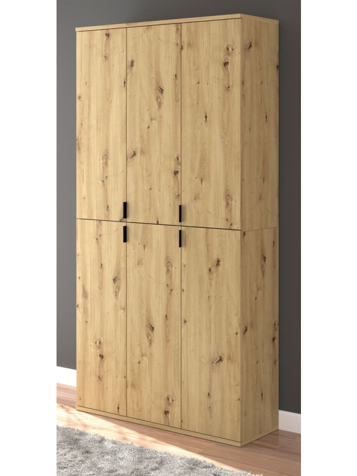 Garderobenschrank Eiche Artisan 91 cm, Flurschrank mit flexibler Inneneinteilung