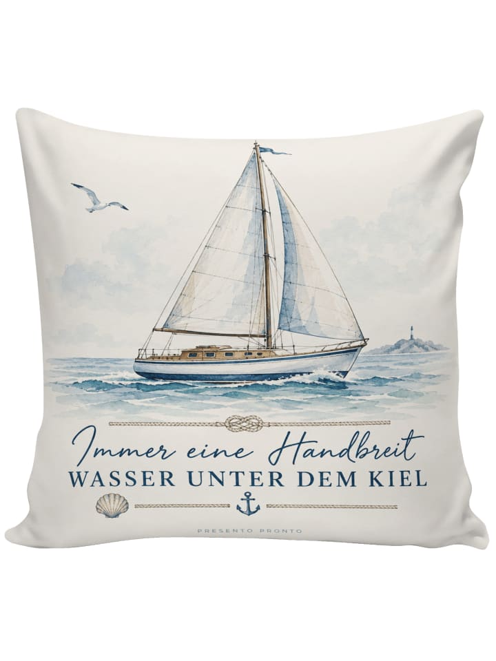 Kuschel Kissen Segelboot handgemalt Design mit ... in Weiß