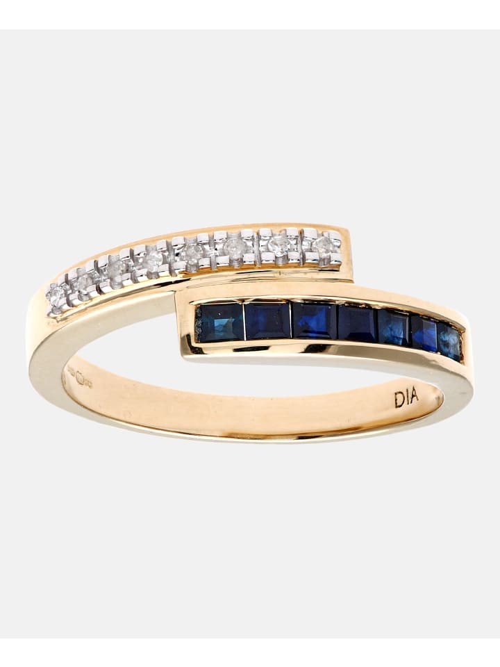 Ring aus 375 Gelbgold mit Diamant mit Saphir