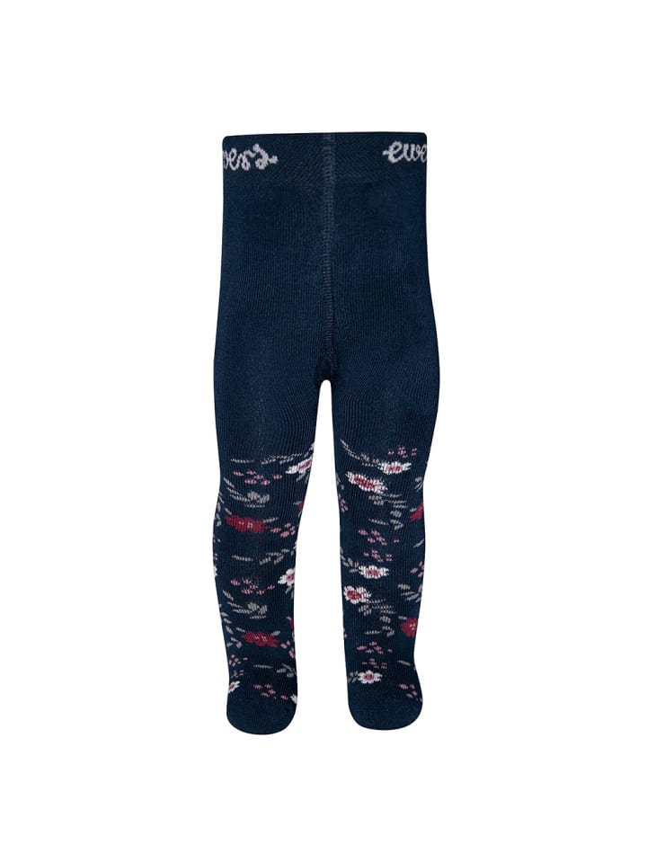 Thermo Strumpfhose Blumen in navy
