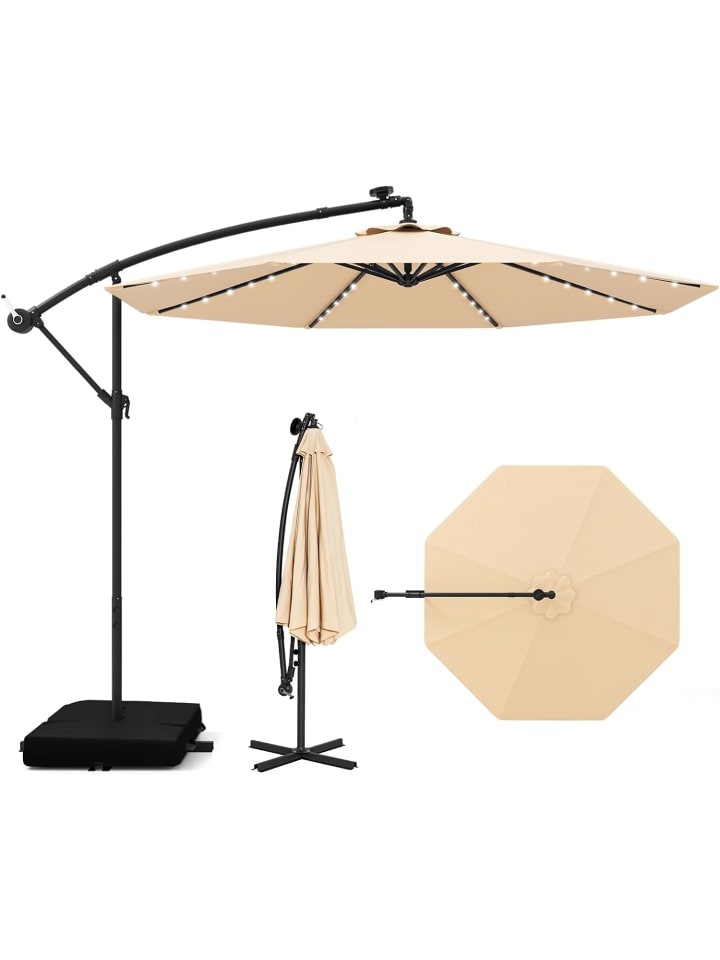 350 cm Sonnenschirm mit Ständer & LED in Beige