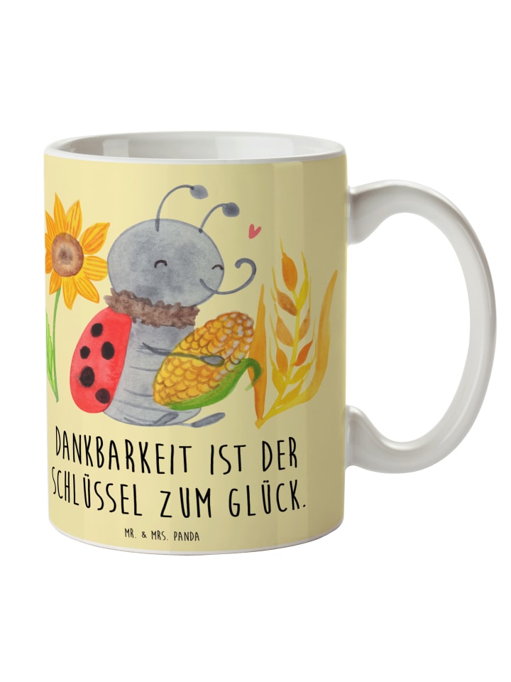Kaffeetasse Erntedankfest Dankbarkeit mit Spruch in Gelb Pastell