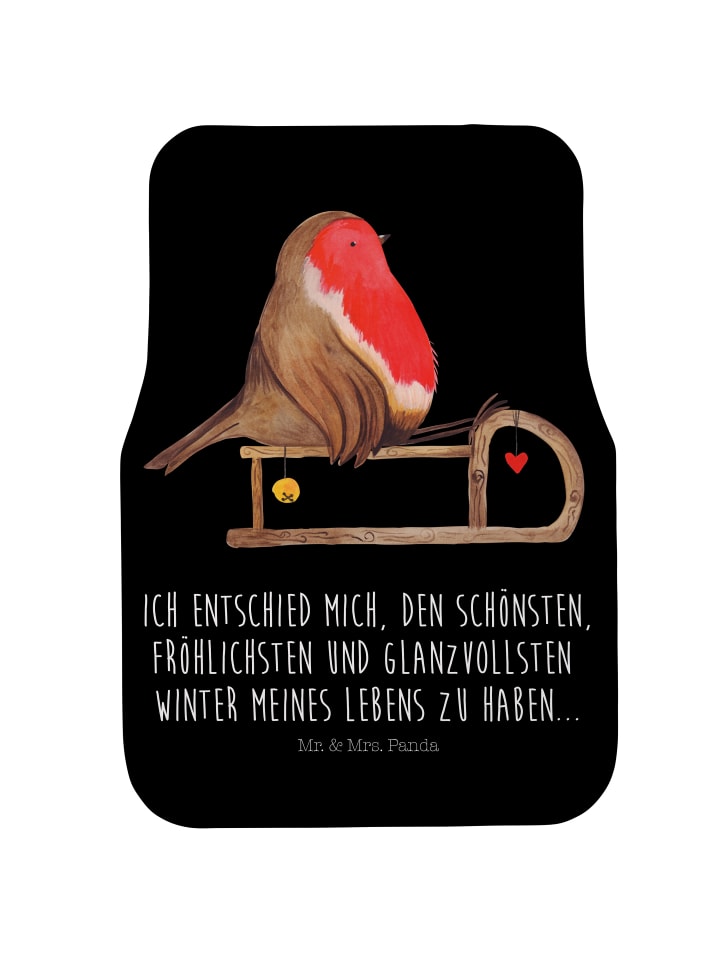 Automatte Rotkehlchen Schlitten mit Spruch in Schwarz
