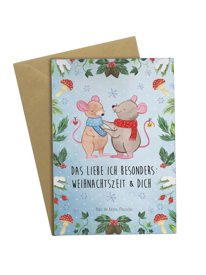Grußkarte Mäuse Weihnachten mit Spruch in Weiß