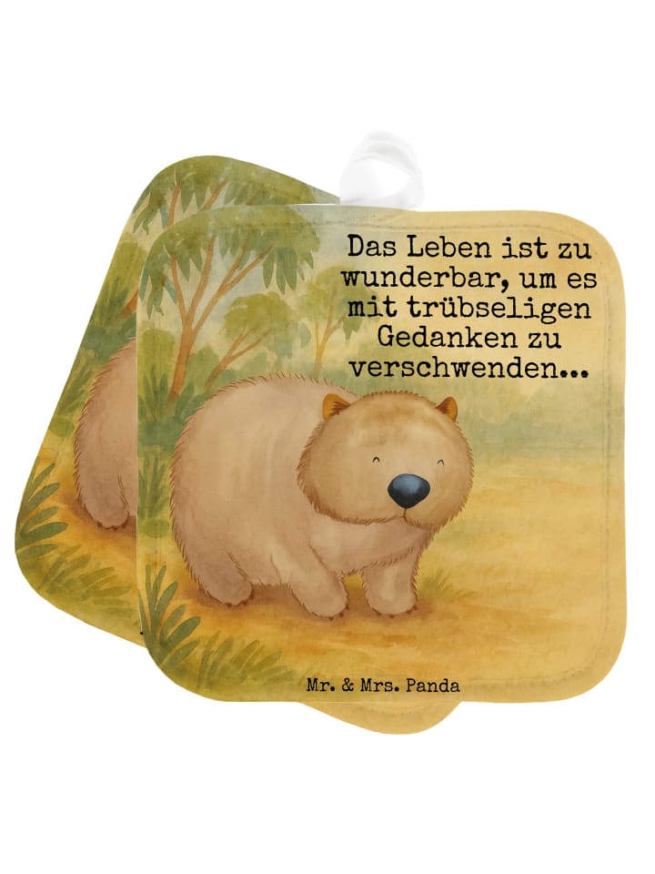 Topflappen Wombat Design mit Spruch in Weiß