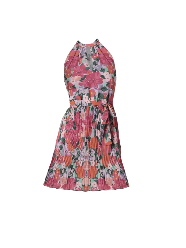 Lockeres Blusenkleid Plissiertes Neckholder Dress VIJULIETTE in Pink