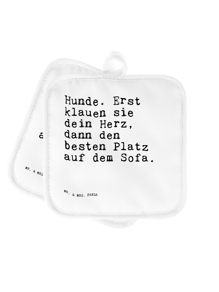 Topflappen Hunde. Erst klauen sie... mit Spruch in Weiß