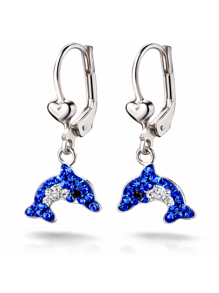 Ohrringe 925 Silber Delfin in Blau