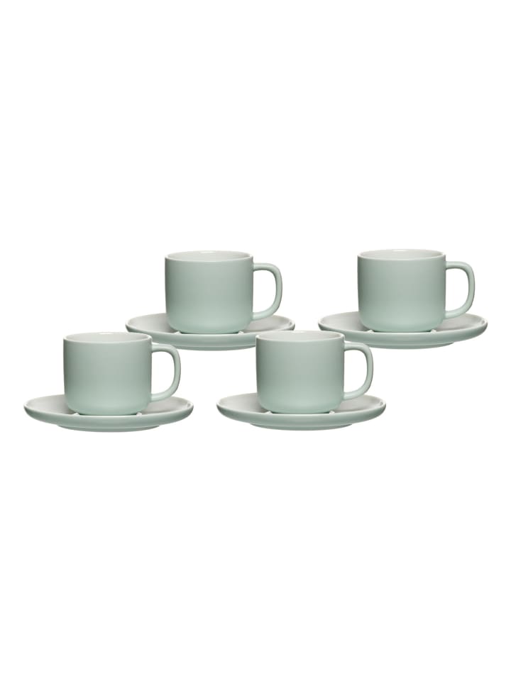 4er Set Kaffeetassen mit Untertassen Jasper in Mint 240 ml