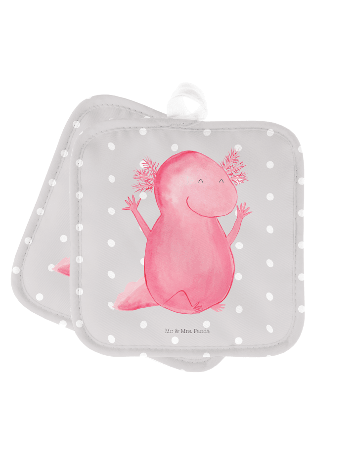 Topflappen Axolotl Hurra ohne Spruch in Grau Pastell