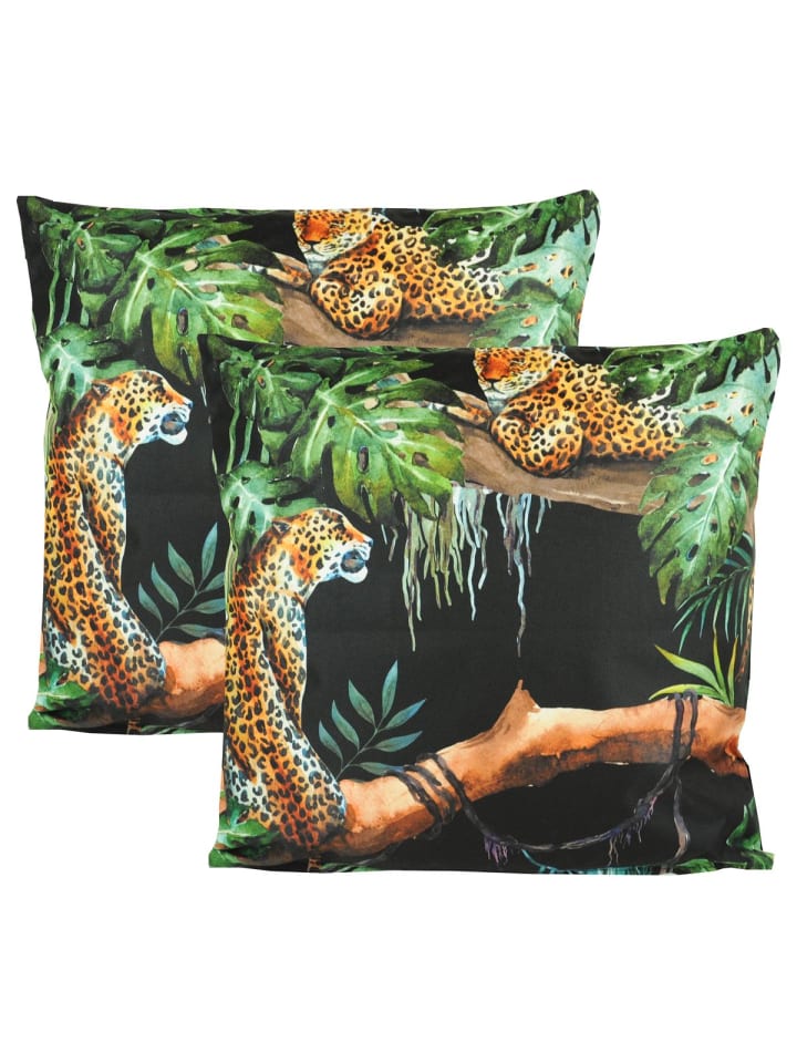 2er Set Motiv Outdoor Kissenhülle Kissenbezug 45x45cm in Leoparden