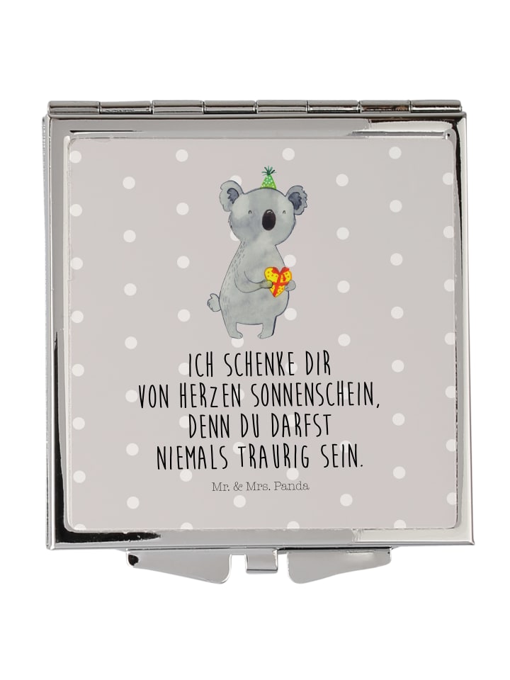 Kosmetikspiegel Koala Geschenk mit Spruch in Grau Pastell