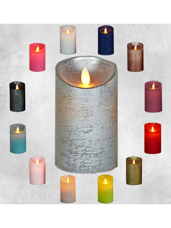 LED Echtwachskerze 10cm mit Timer in Silber