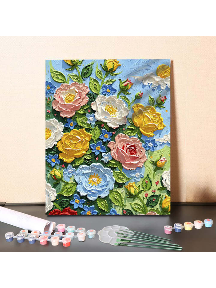 DIY Malen nach Zahlen Set-"Farbenfroher Rosenbusch" 