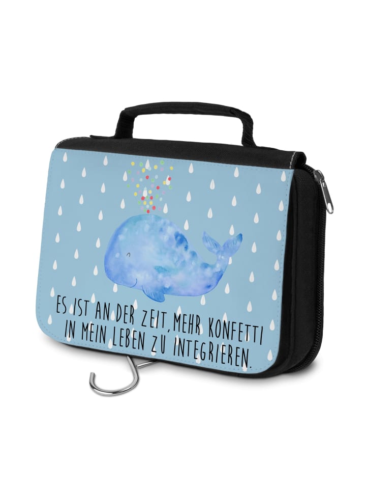 Kulturtäschchen Wal Konfetti mit Spruch in Blau Pastell