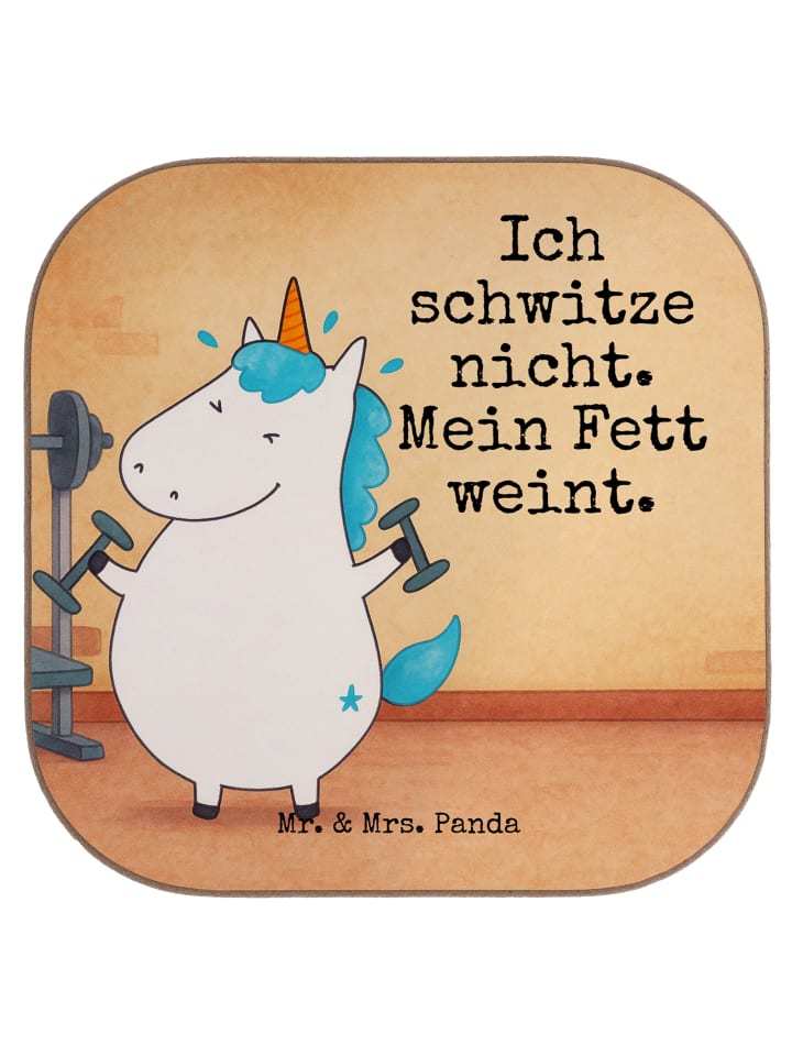 Glasuntersetzer Einhorn Fitness Design mit Spruch in Weiß