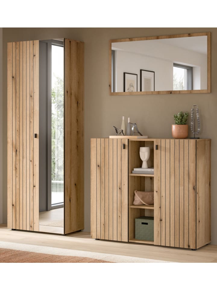 Garderoben-Set Evoke Eiche 3-teilig 191 cm, Garderobenkombination viel Stauraum