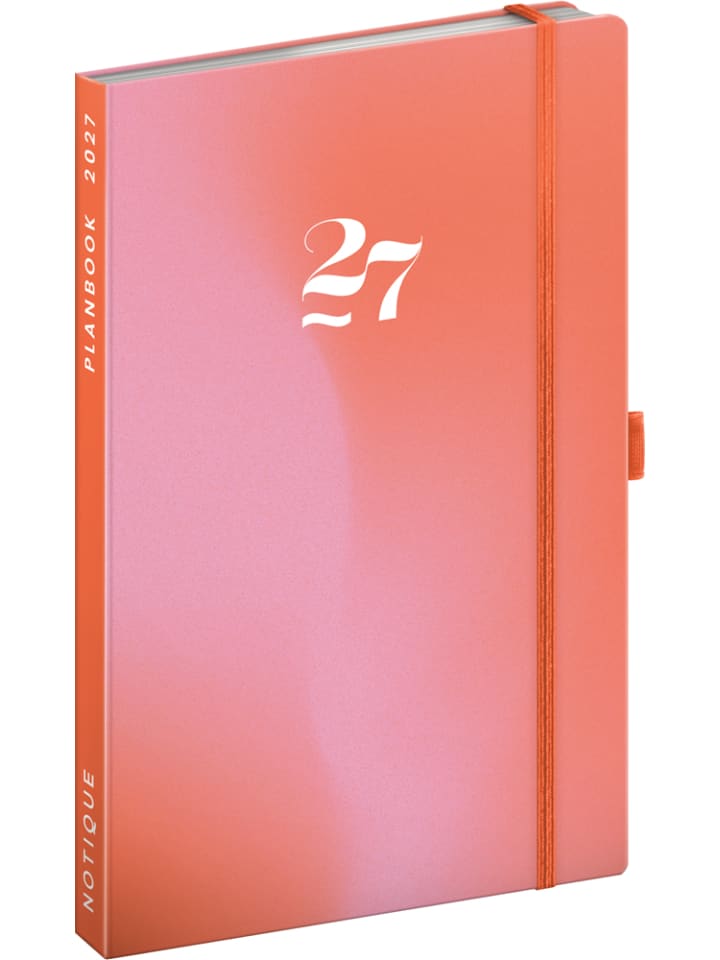 Planbook Notizbuch 2027 mit elastischem Verschluss in Koralle - 13 x 21 cm