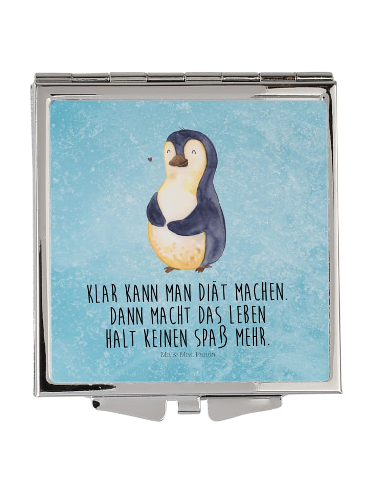 Taschenspiegel klappbar Pinguin Diät mit Spruch in Eisblau