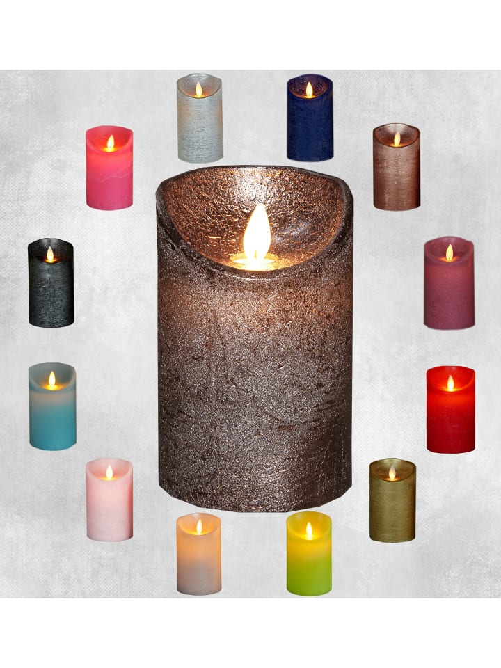 LED Echtwachskerze 10cm mit Timer in Bronze