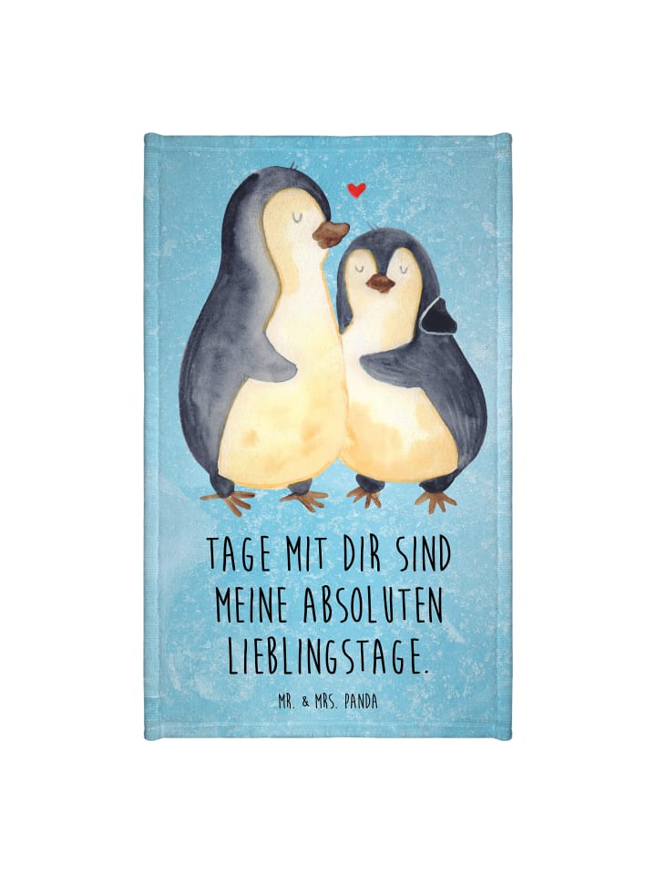 Handtuch Pinguin umarmen mit Spruch in Eisblau