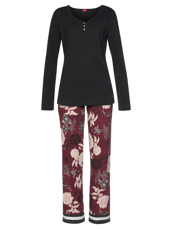 S. Oliver kaufen Pyjama in | günstig limango schwarz-bordeaux-mehrfarbig-geblümt