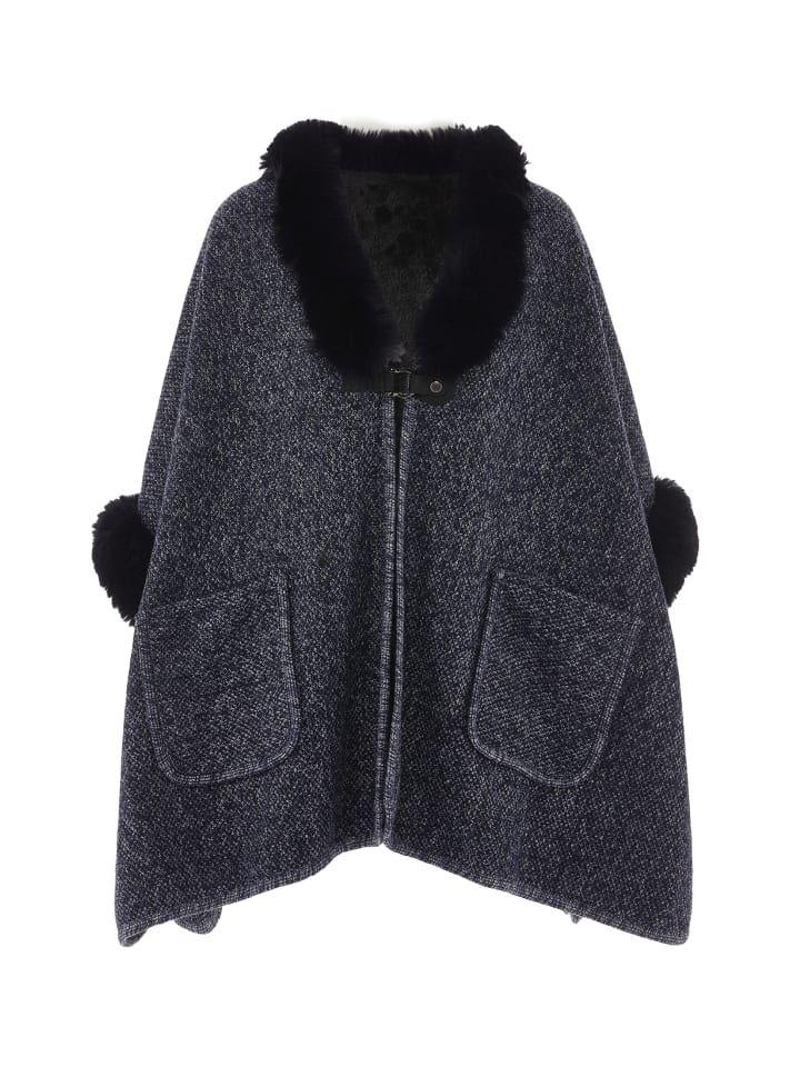 Damen Poncho in Schwarz Marine