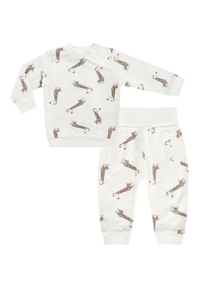 2-tlg. Set Sweatshirt & Hose - Giraffe in weiss,braun