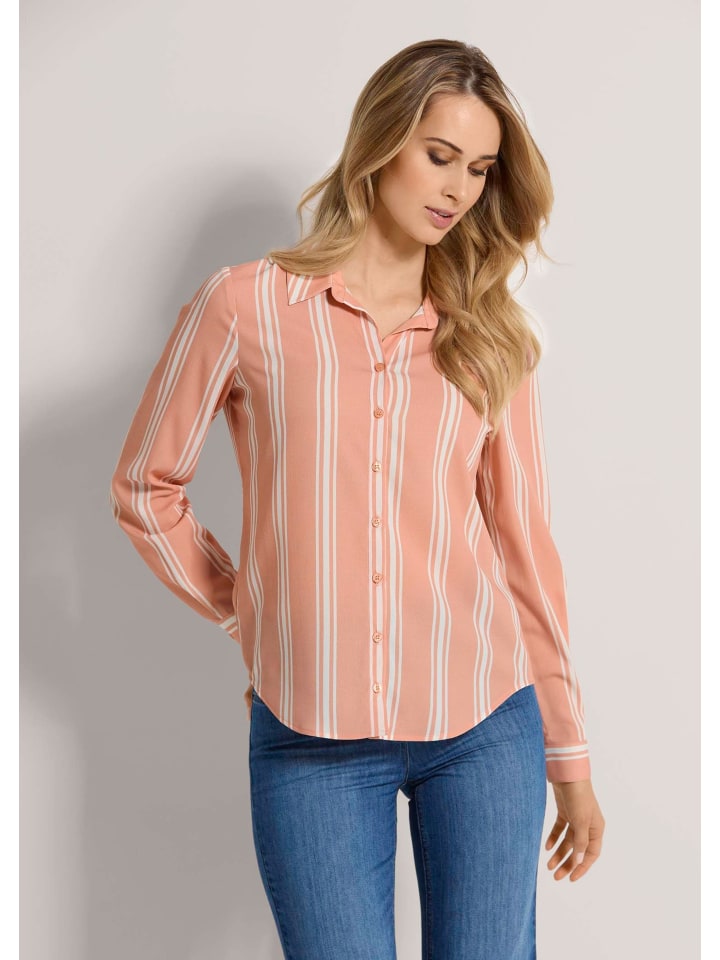 Langarm Streifenbluse mit Hemdkragen in puderrosé / apricot / multicolor