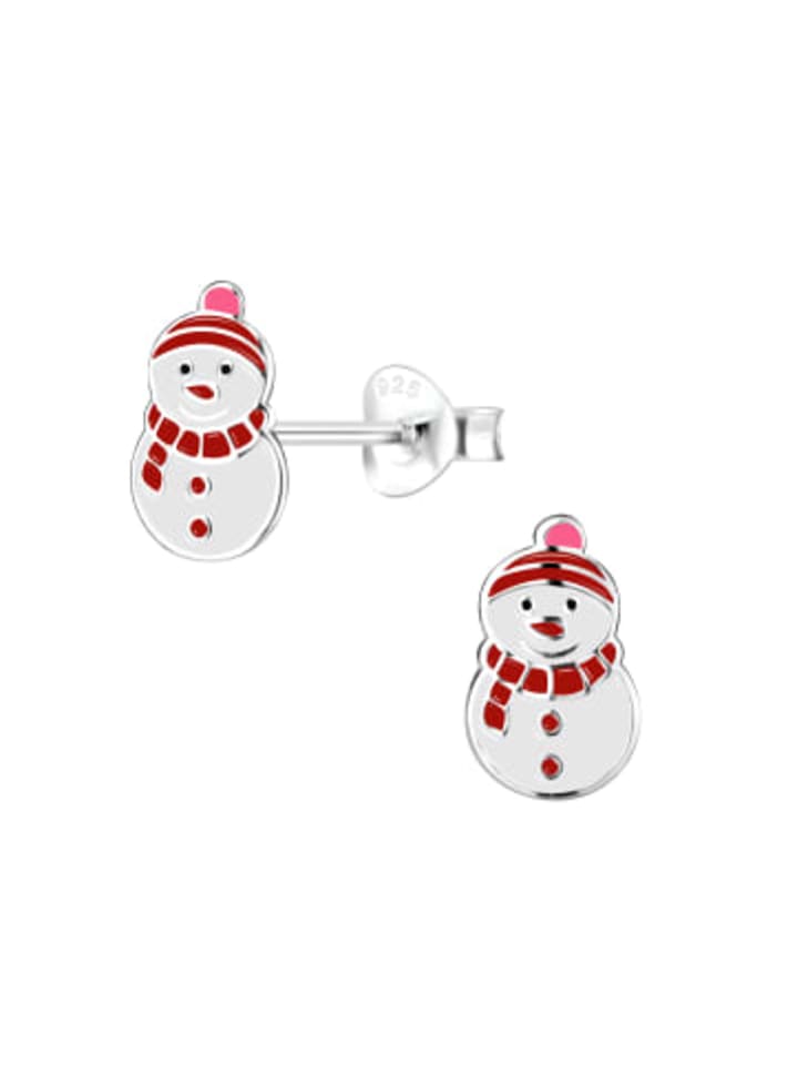 Kinderohrstecker SCHNEEMANN rot in 925 Sterling Silber, 2-tlg.