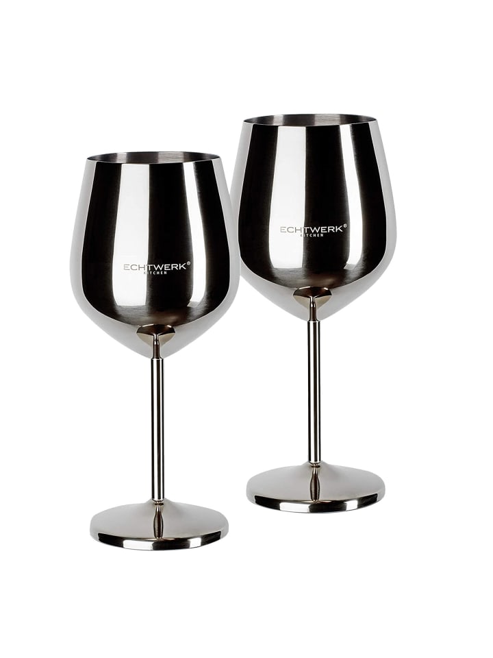 2 er-Set Edelstahl Weinglas/Weinkelch bruchsicher 500 ml in Silber