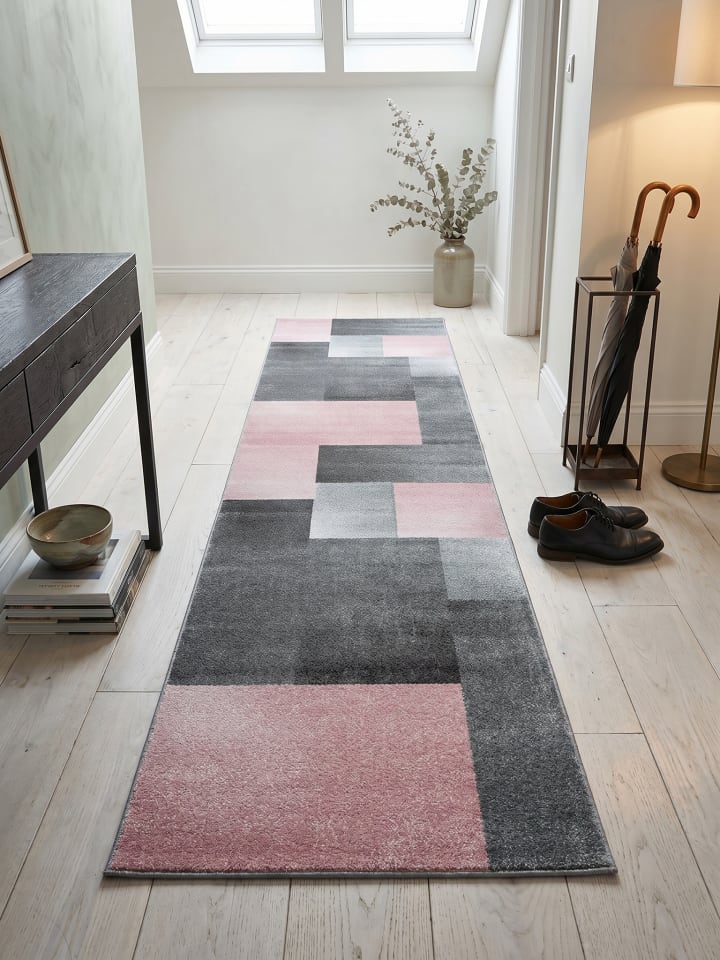Teppich Kurzflor Waschbar Karo SOLDA Strapazierfähig OEKO-TEX in Pink