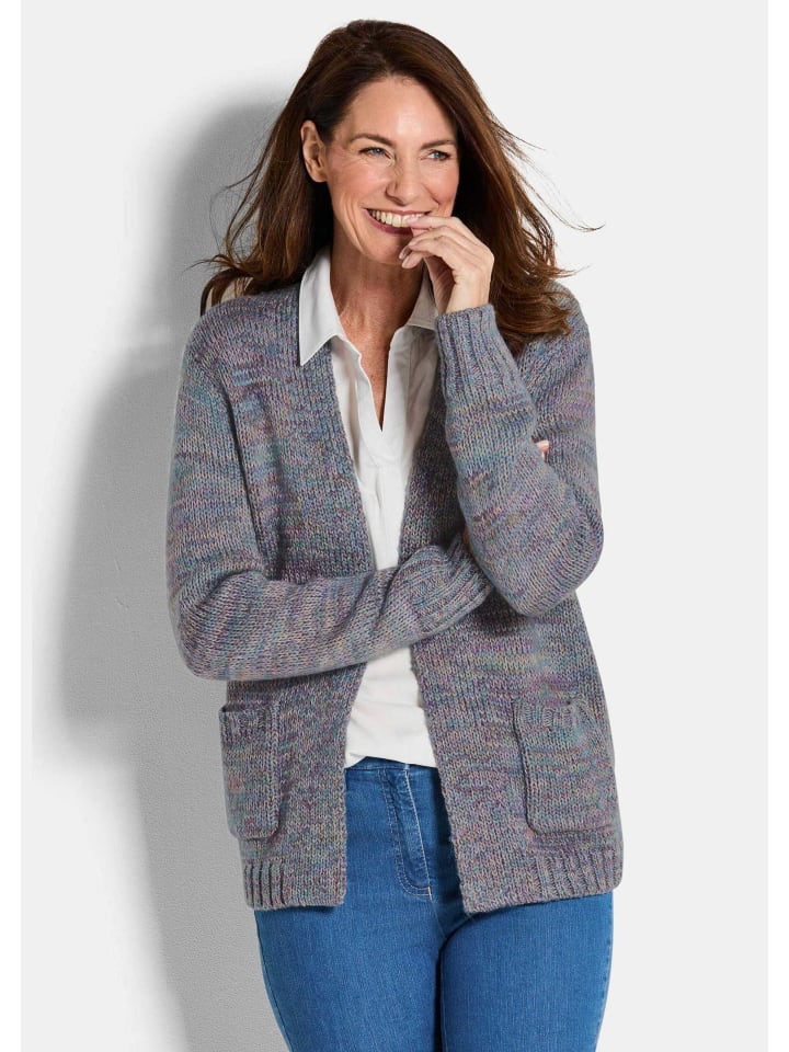 Kurzgröße: Langarm Melange-Cardigan, flauschig in bunt / gemustert