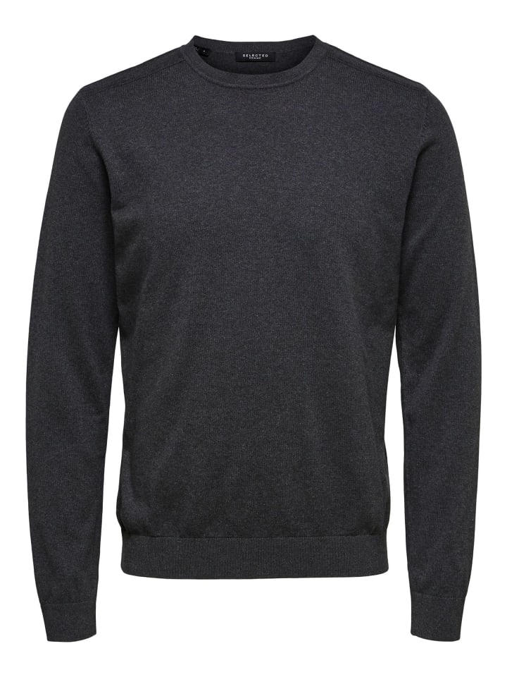 Einfarbiger Pullover Basic Rundhals Long Sleeve Shirt SLHBERG in Dunkelgrau
