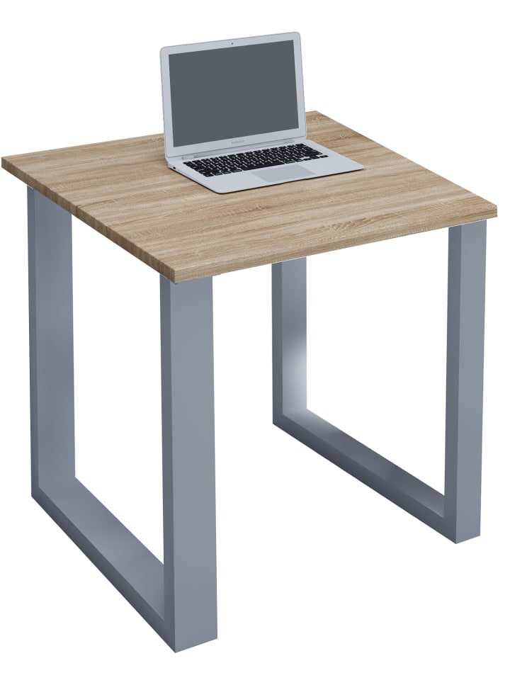 Holz Schreibtisch Bürotisch Computertisch Lona U in Silber / Sonoma-Eiche