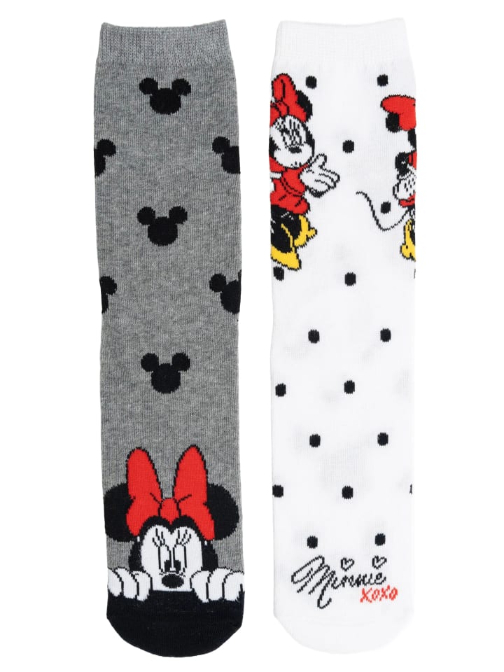 2er Pack Disney Minnie Mouse Socken Sneaker Strümpfe in weiß/grau