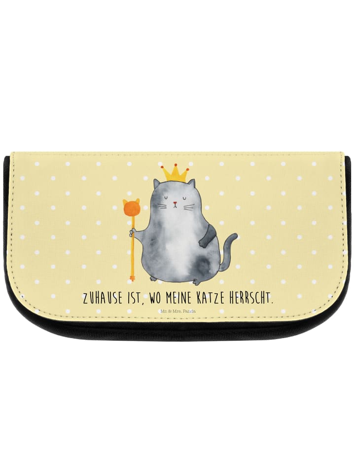 Kosmetiktasche Katze König mit Spruch in Gelb Pastell