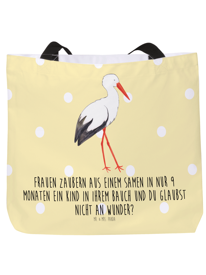 Strandtasche Storch mit Spruch in Gelb Pastell