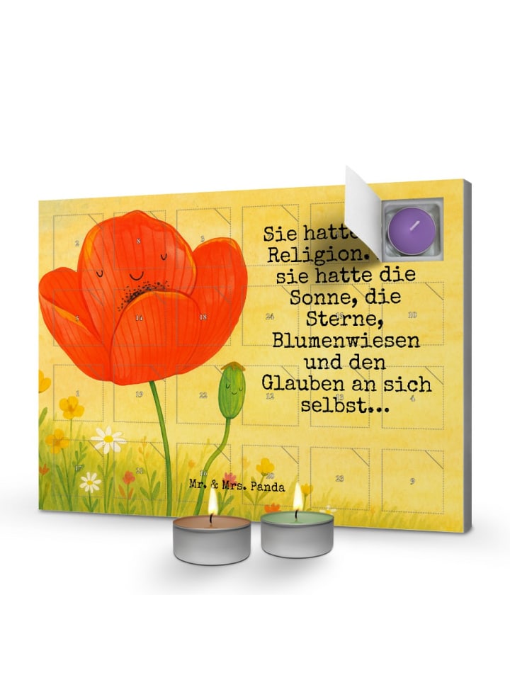 Adventskalender Blume Mohnblume Design mit Spruch in Weiß