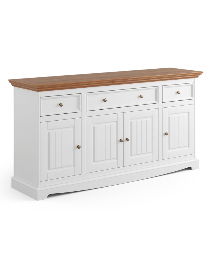 Kommode Belluno Elegante Kiefer weiß / Kiefer gebeizt Eiche 167 / 45 / 85cm