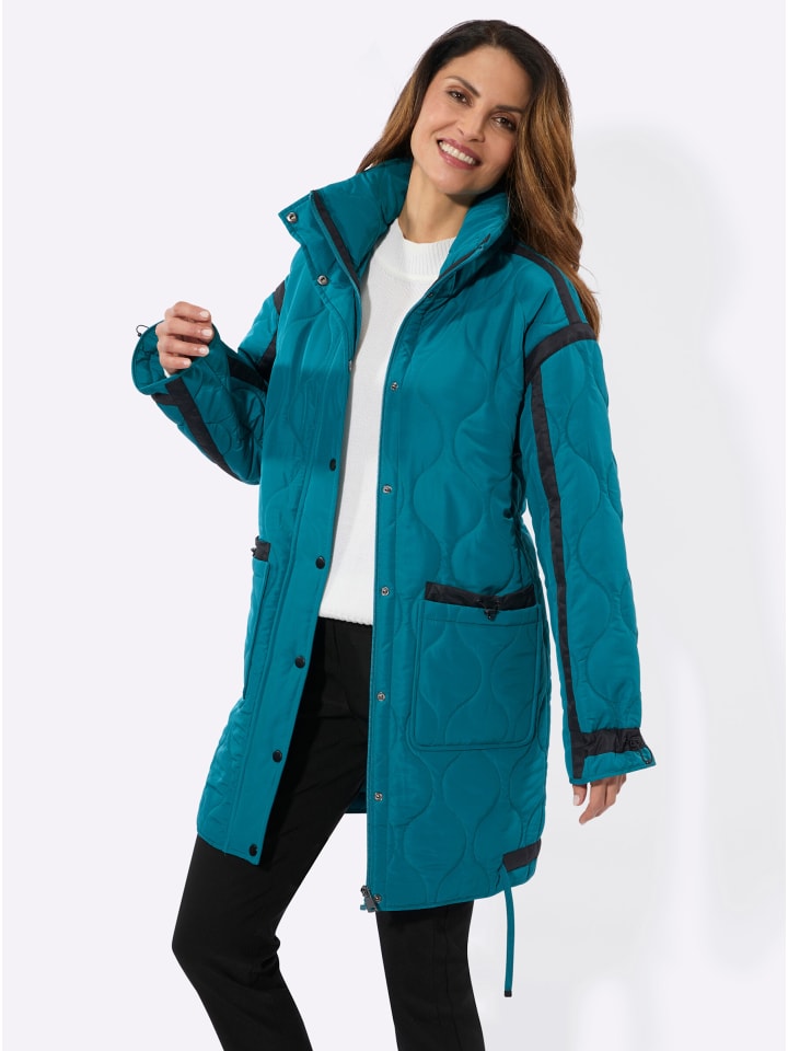 Steppjacke in aquapetrol-schwarz